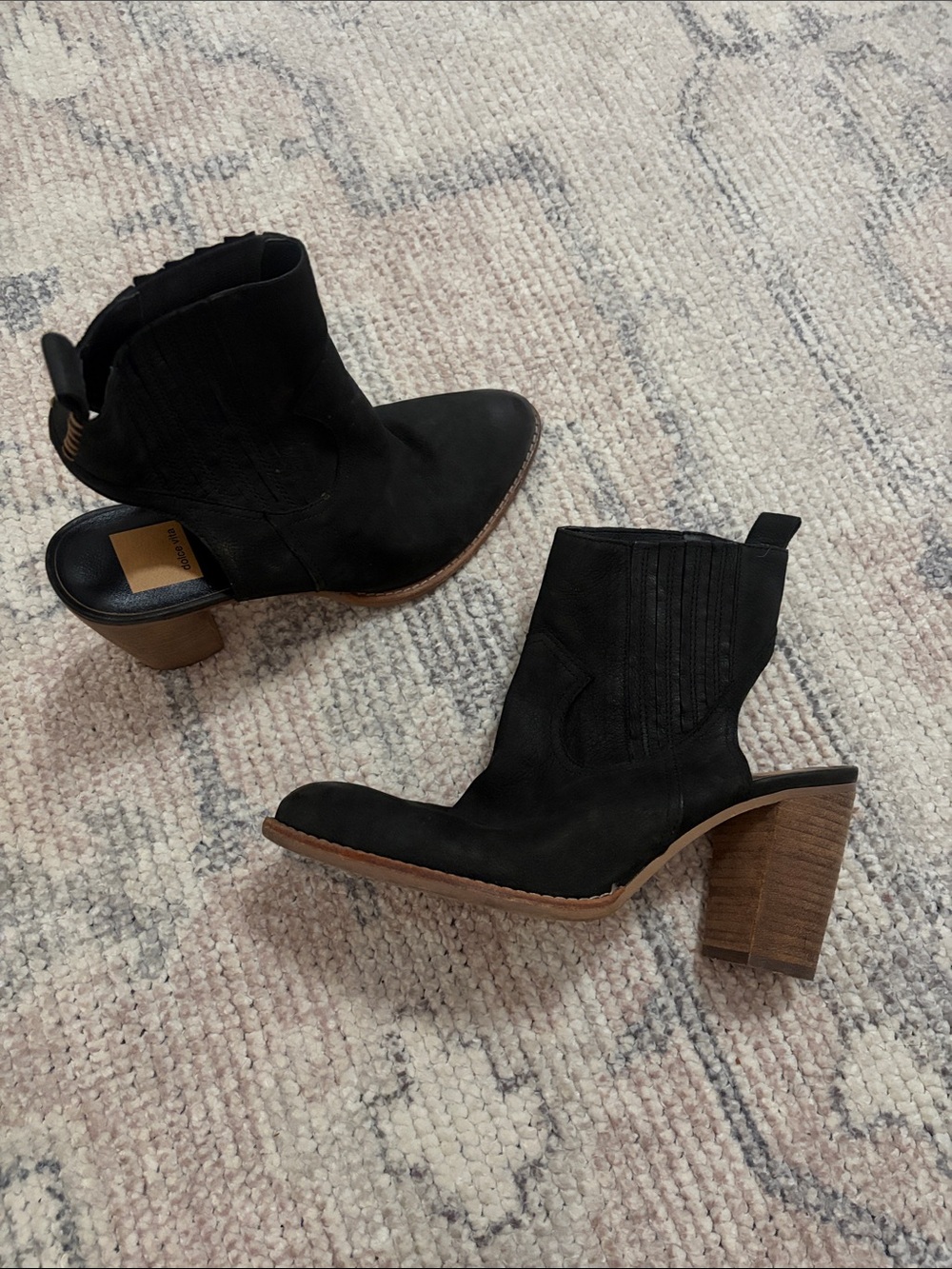 Dolce Vita Black Suede Western Block-Heel Ankle Boots